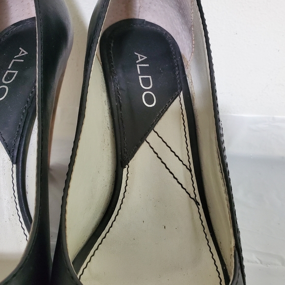 ALDO PUMPS LEATHER BLACK WOODEN HEELS SZ 6 SHOES - Picture 4 of 9